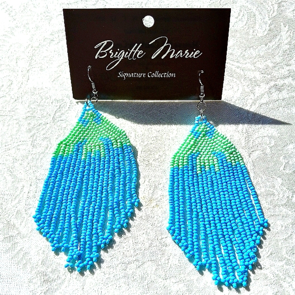 Turquoise and Green 4.5" Long Earrings